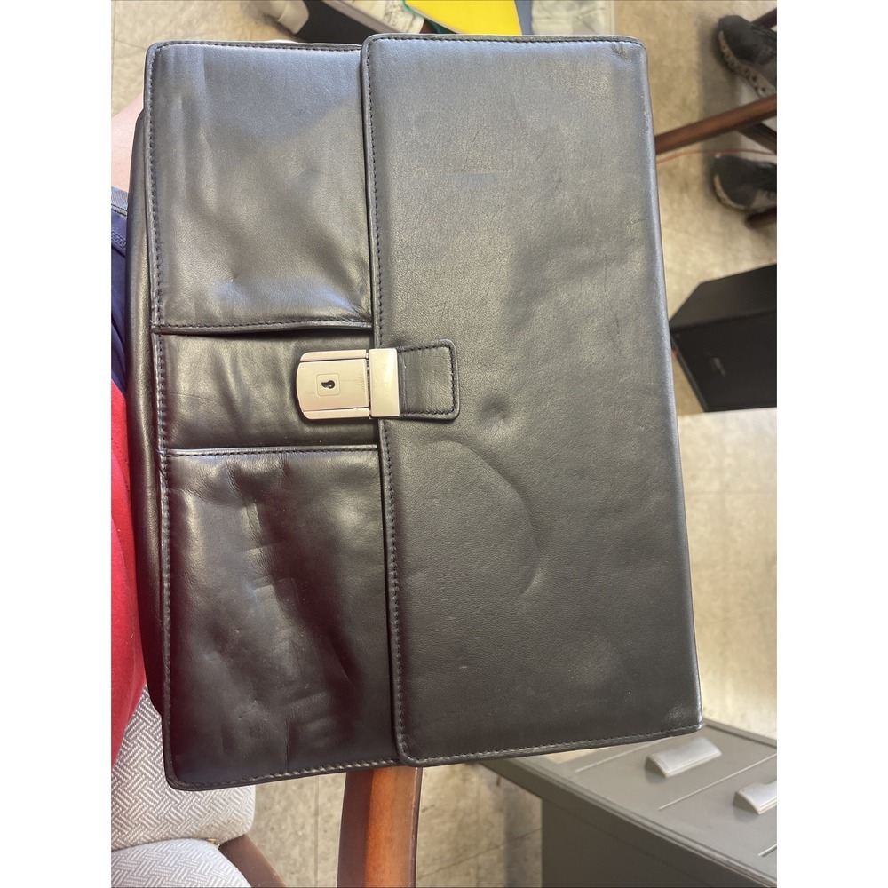 Wilson's Black Genuine Leather Briefcase Portfolio, Clasp Close No Handle W/ Key